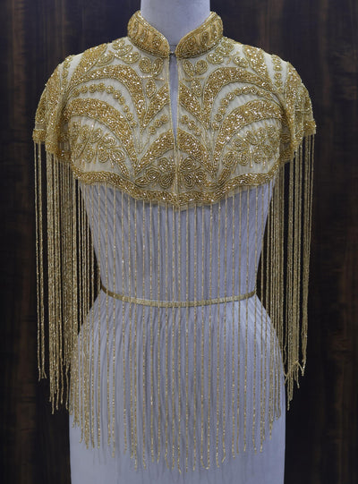 Black/ Golden Beaded Bridal Cape: Wedding & Evening Cover-Up Shrug