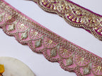 Pink/ Purple Zari Embroidered Trim: Floral Indian Sari Lace 9 Yards