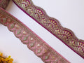 Pink/ Purple Zari Embroidered Trim: Floral Indian Sari Lace 9 Yards