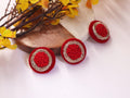 Red/ Maroon Hand Embroidered Button Set: (Pack of 3)