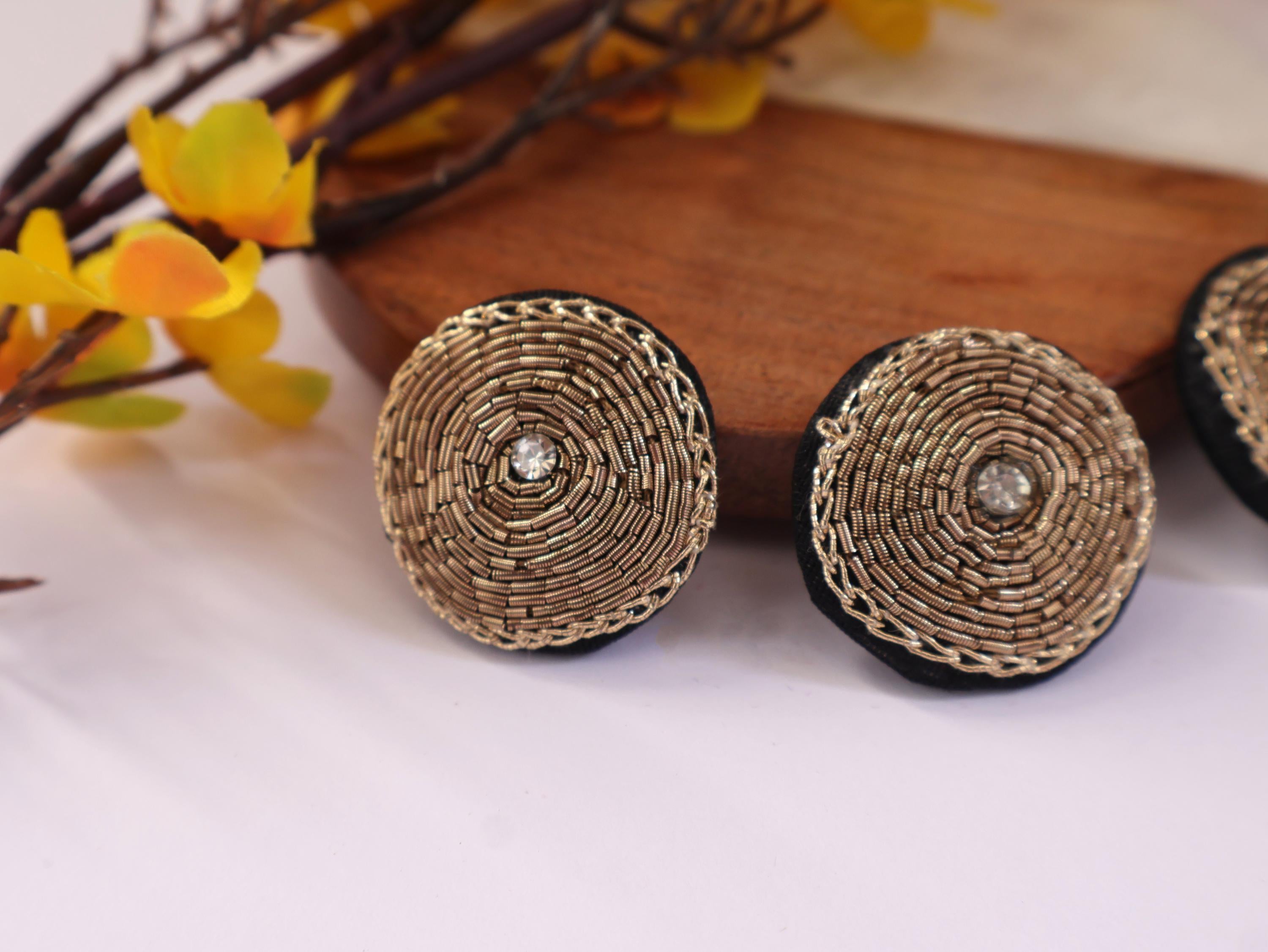 Black Zardozi Hand Embroidered Button Set: (Pack of 3)