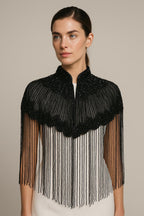 Deep Black Beaded Bridal Cape: Wedding & Evening Cover-Up