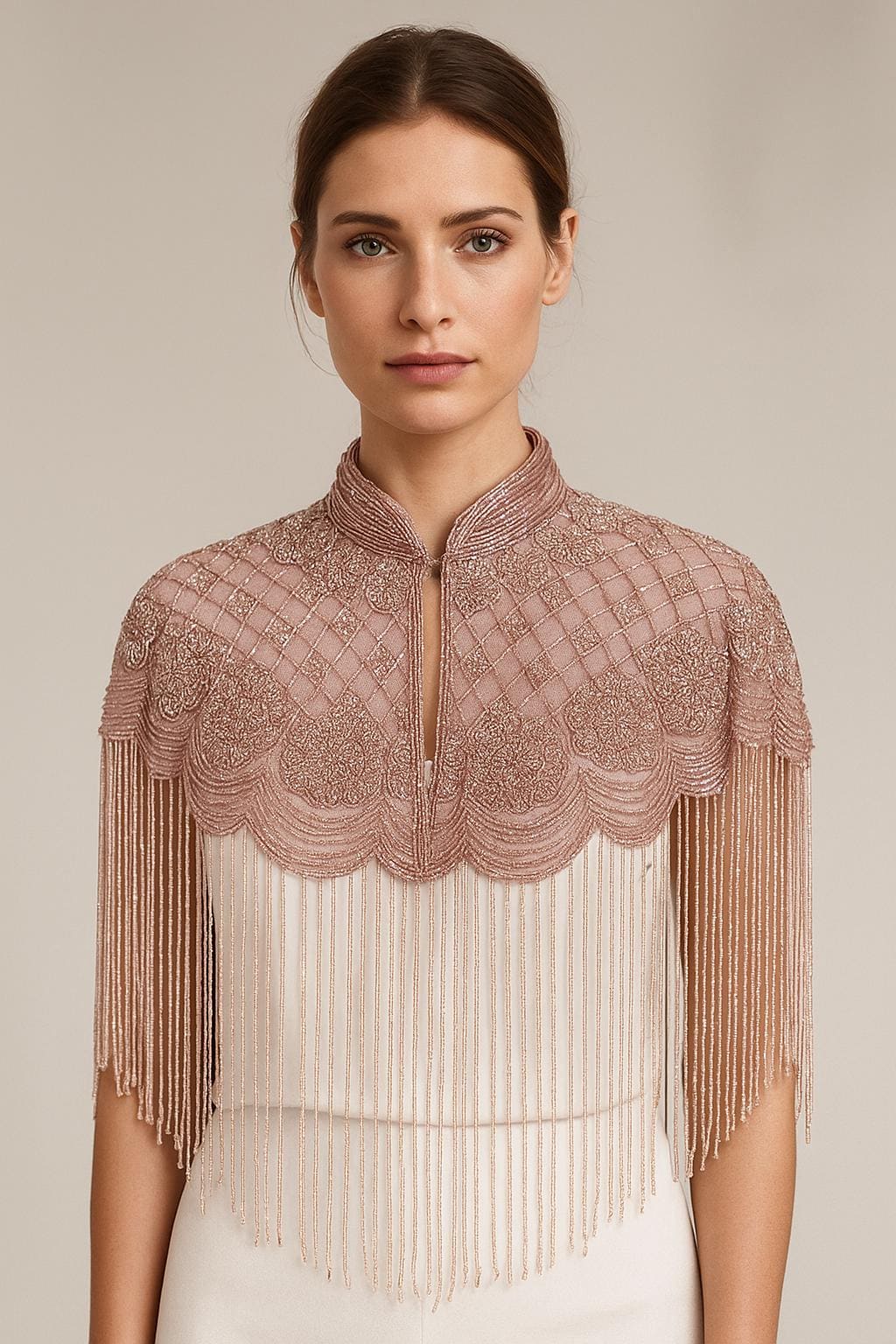 Rose Gold Beaded Bridal Cape: Wedding & Evening Cover-Up Shrug