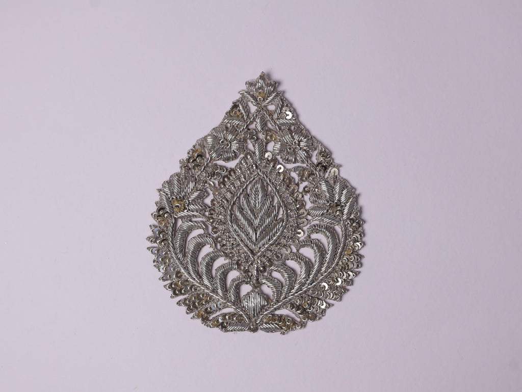 Clear Zardozi Embroidered Applique Patch (14x12 cm) - 1 Pc
