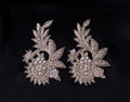 White Gold Floral Zardozi Embroidered Applique Patch (10x5 cm) 4 Pc
