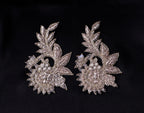 White Gold Floral Zardozi Embroidered Applique Patch (10x5 cm) 4 Pc