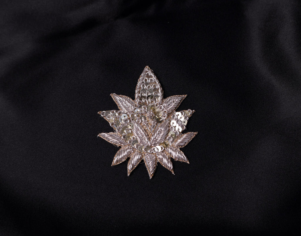 White Gold Floral Zardozi Embroidered Applique Patch (7x6 cm) 4 Pc