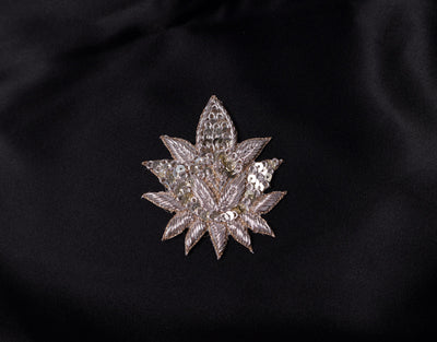 White Gold Floral Zardozi Embroidered Applique Patch (7x6 cm) 4 Pc