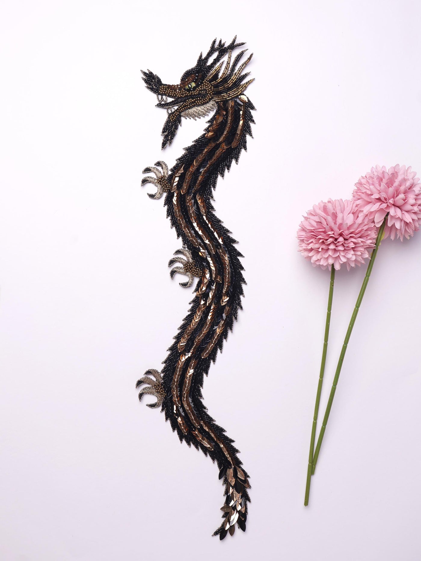 Silver/ Golden Dragon Patch: Embroidered Indian Applique 43cm Long