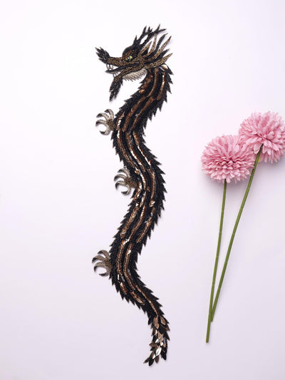 Silver/ Golden Dragon Patch: Embroidered Indian Applique 43cm Long