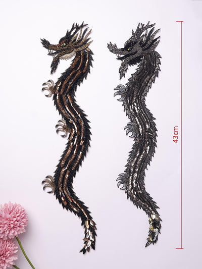 Silver/ Golden Dragon Patch: Embroidered Indian Applique 43cm Long