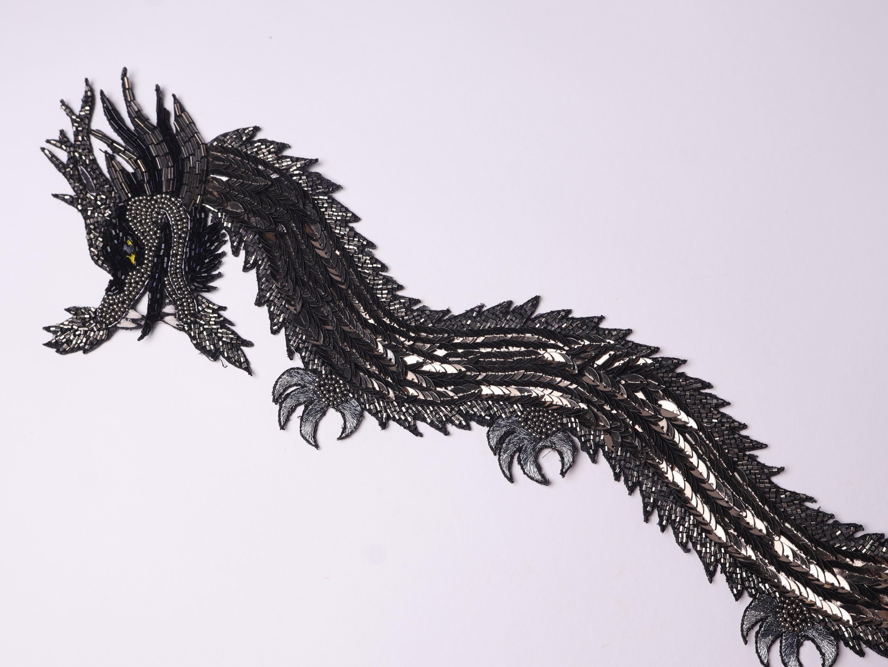 Silver/ Golden Dragon Patch: Embroidered Indian Applique 43cm Long