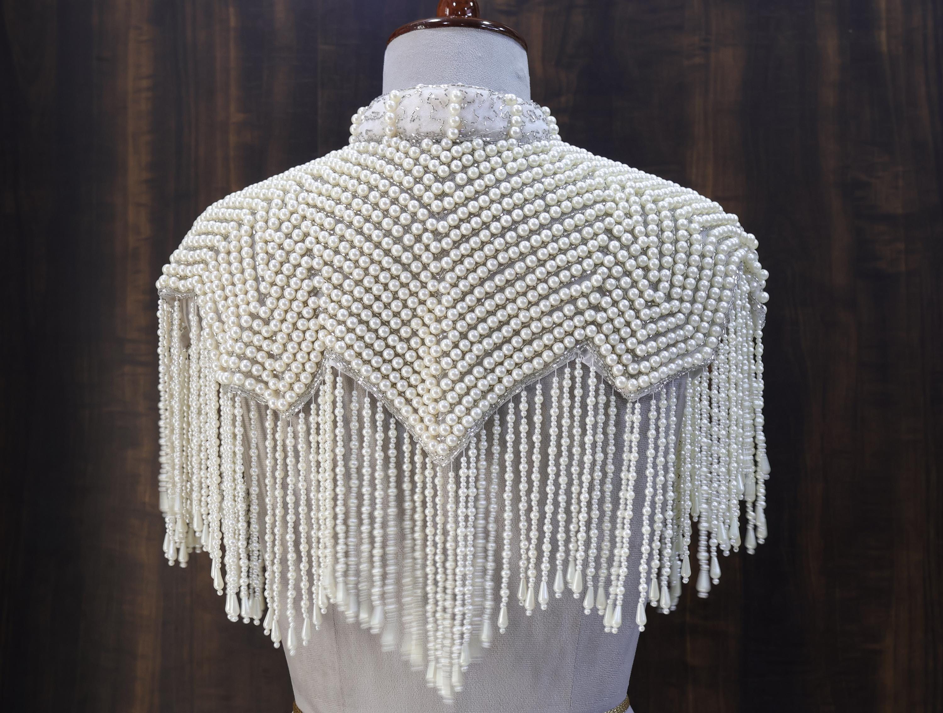 White Pearl Beaded Cape: Wedding & Evening Cover-Up Shrug