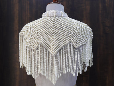White Pearl Beaded Cape: Wedding & Evening Cover-Up Shrug