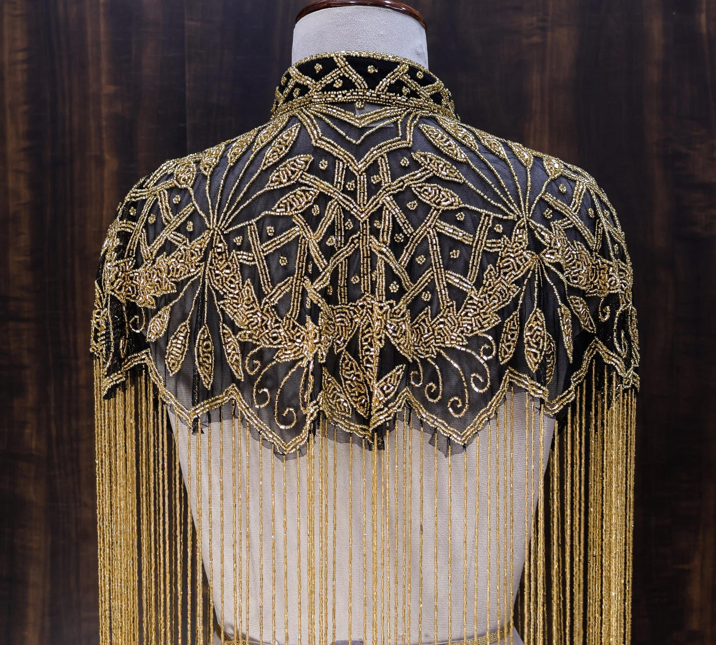 Black Golden Beaded Cape: Wedding & Evening Cover-Up Shrug