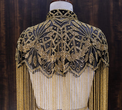 Black Golden Beaded Cape: Wedding & Evening Cover-Up Shrug