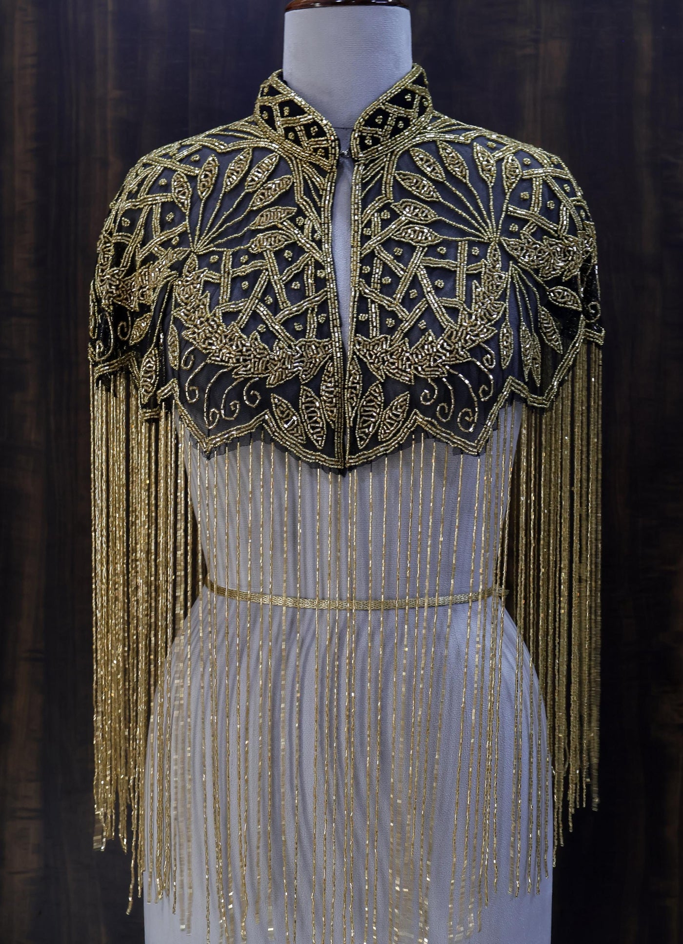 Black Golden Beaded Cape: Wedding & Evening Cover-Up Shrug