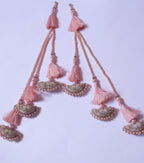 Peach Color Multi Fringe Pearls & Zircon Pillow Latkans Tiebacks - 1 Pair