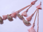 Peach Color Multi Fringe Pearls & Zircon Pillow Latkans Tiebacks - 1 Pair