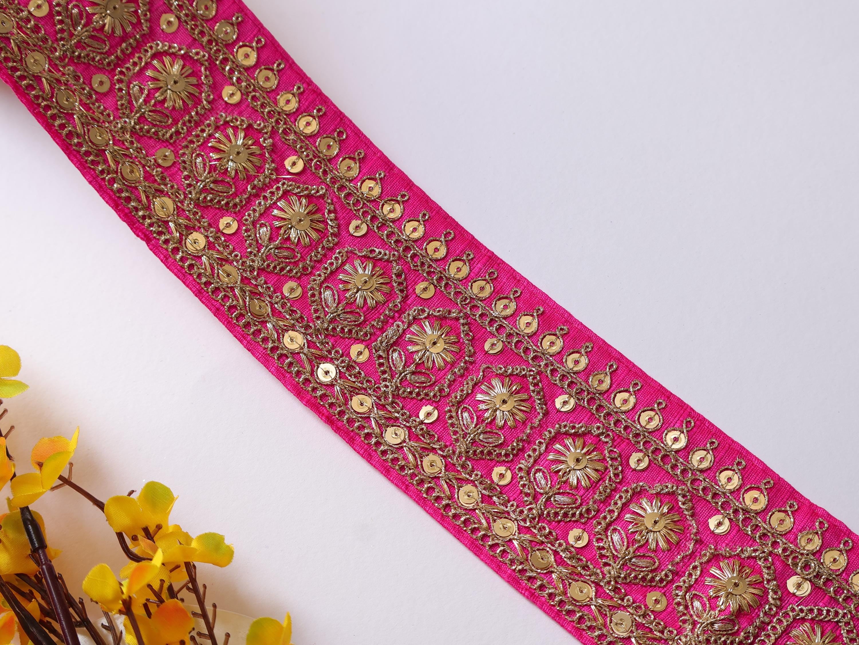 Hot Pink Zari Border Trim: Indian Sari Wedding Dress Lace - 9 yards