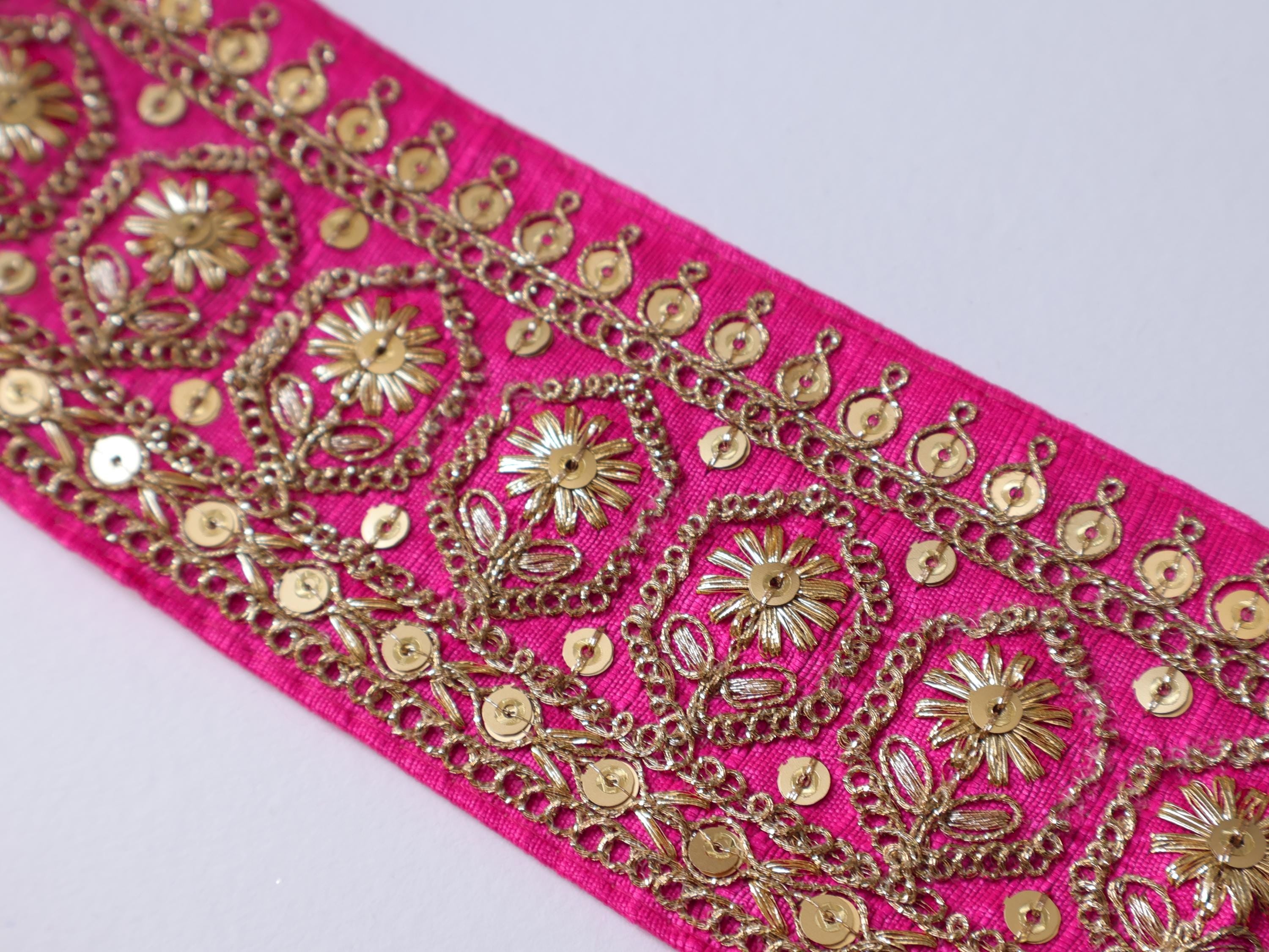 Hot Pink Zari Border Trim: Indian Sari Wedding Dress Lace - 9 yards