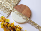 Narrow Golden Scallop Zari Lace Trim: Indian Sequin Border