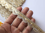 Narrow Golden Scallop Zari Lace Trim: Indian Sequin Border