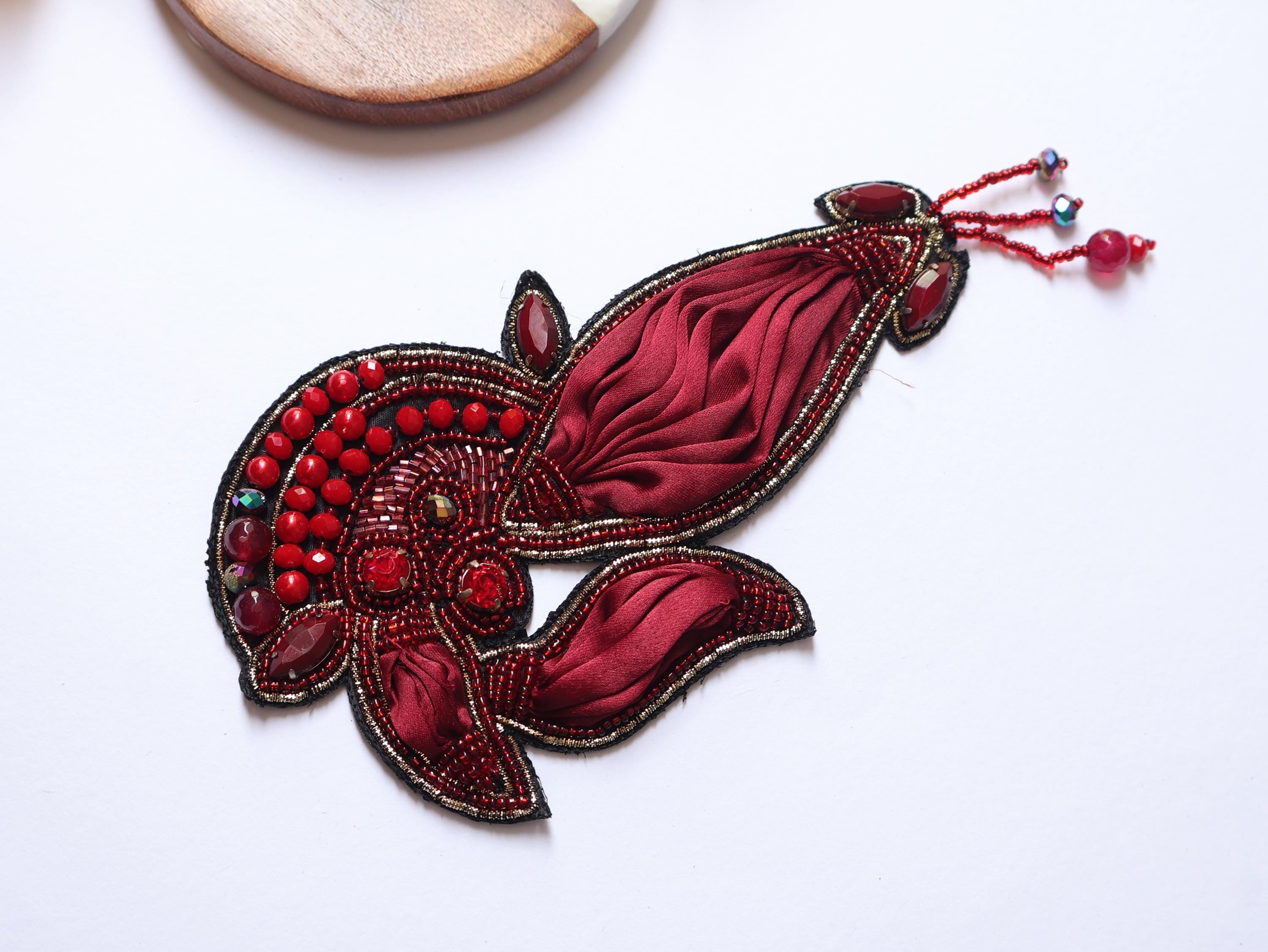 Dark Maroon Vintage Applique Patch: Hand Embroidered Beads Patch