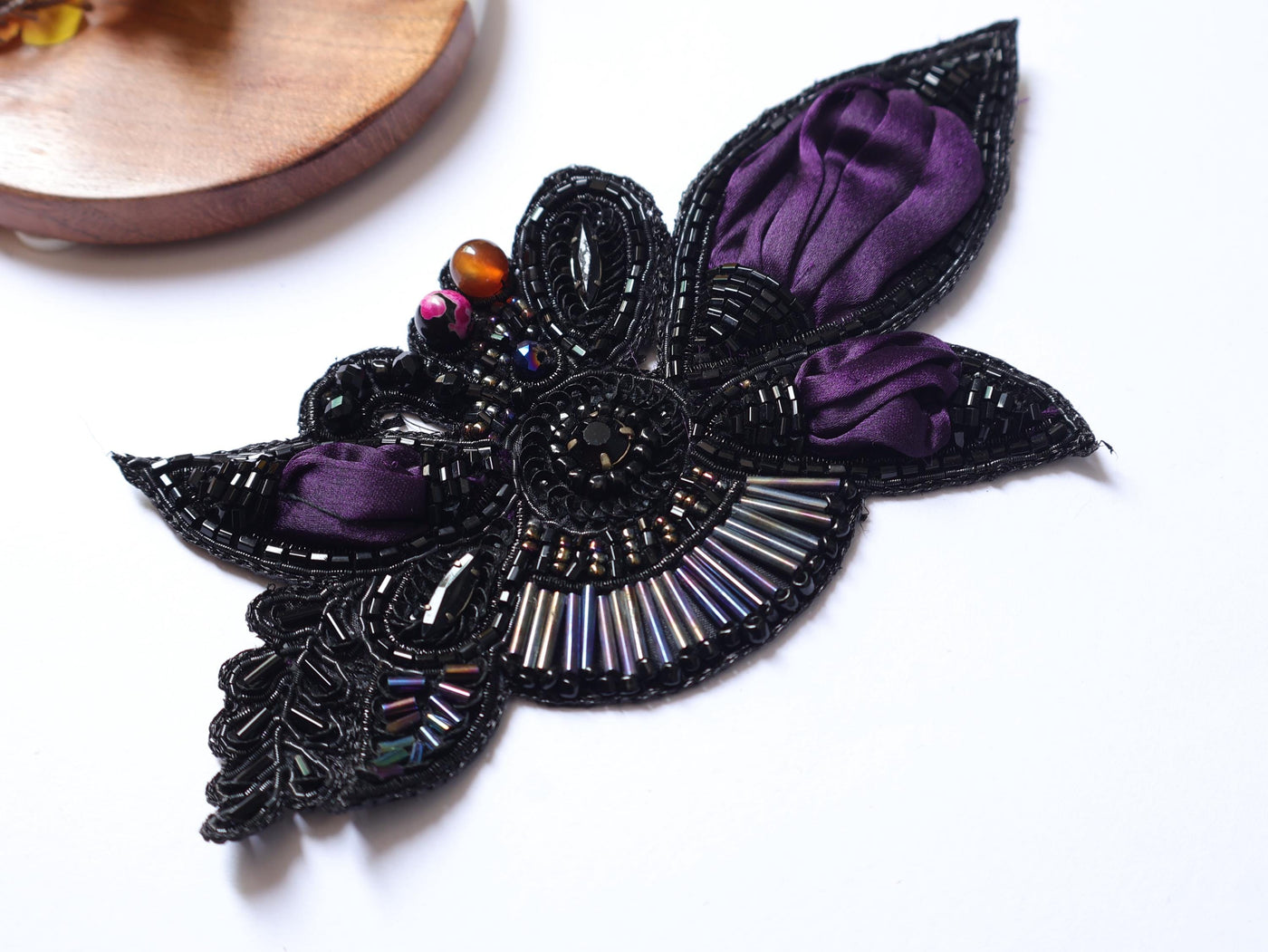 Wine Purple Vintage Applique Patch: Hand Embroidered Beads Patch