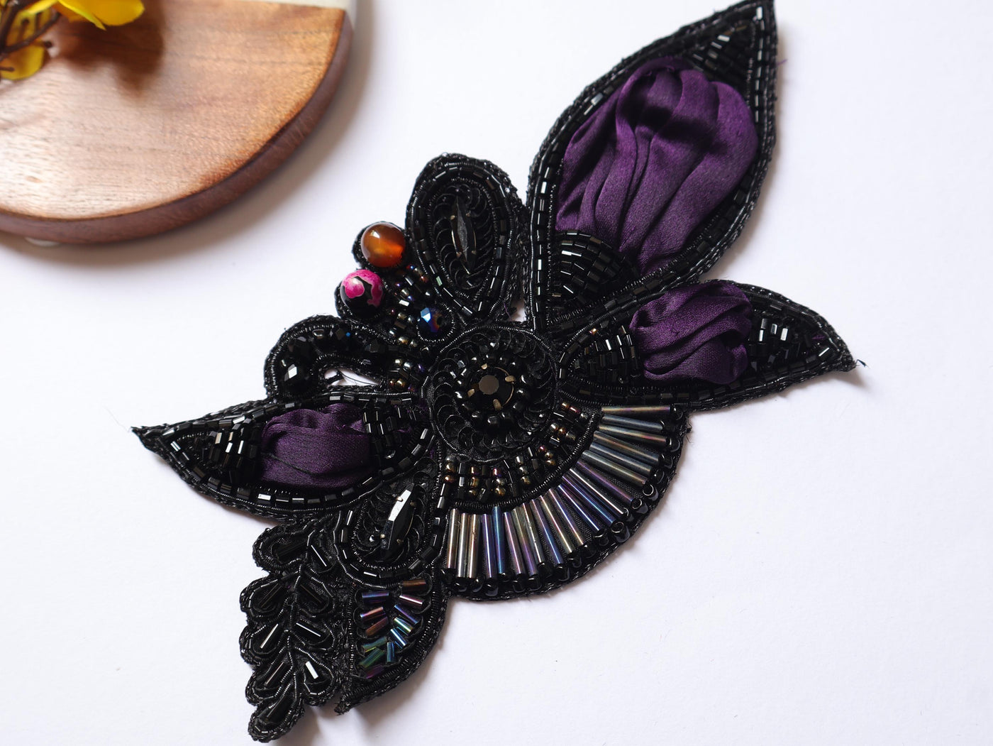 Wine Purple Vintage Applique Patch: Hand Embroidered Beads Patch