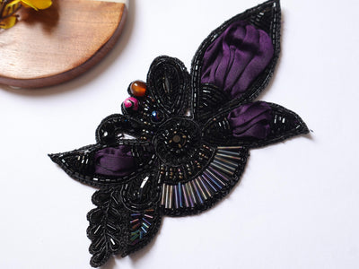 Wine Purple Vintage Applique Patch: Hand Embroidered Beads Patch