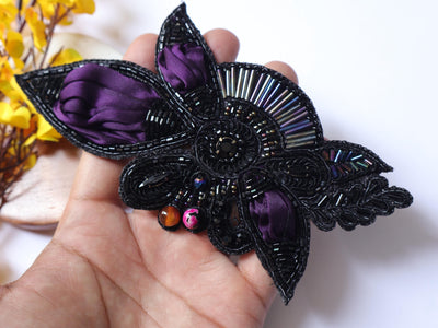 Wine Purple Vintage Applique Patch: Hand Embroidered Beads Patch