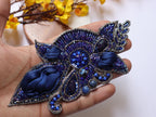 Navy Blue Vintage Applique Patch: Hand Embroidered Beads Patch