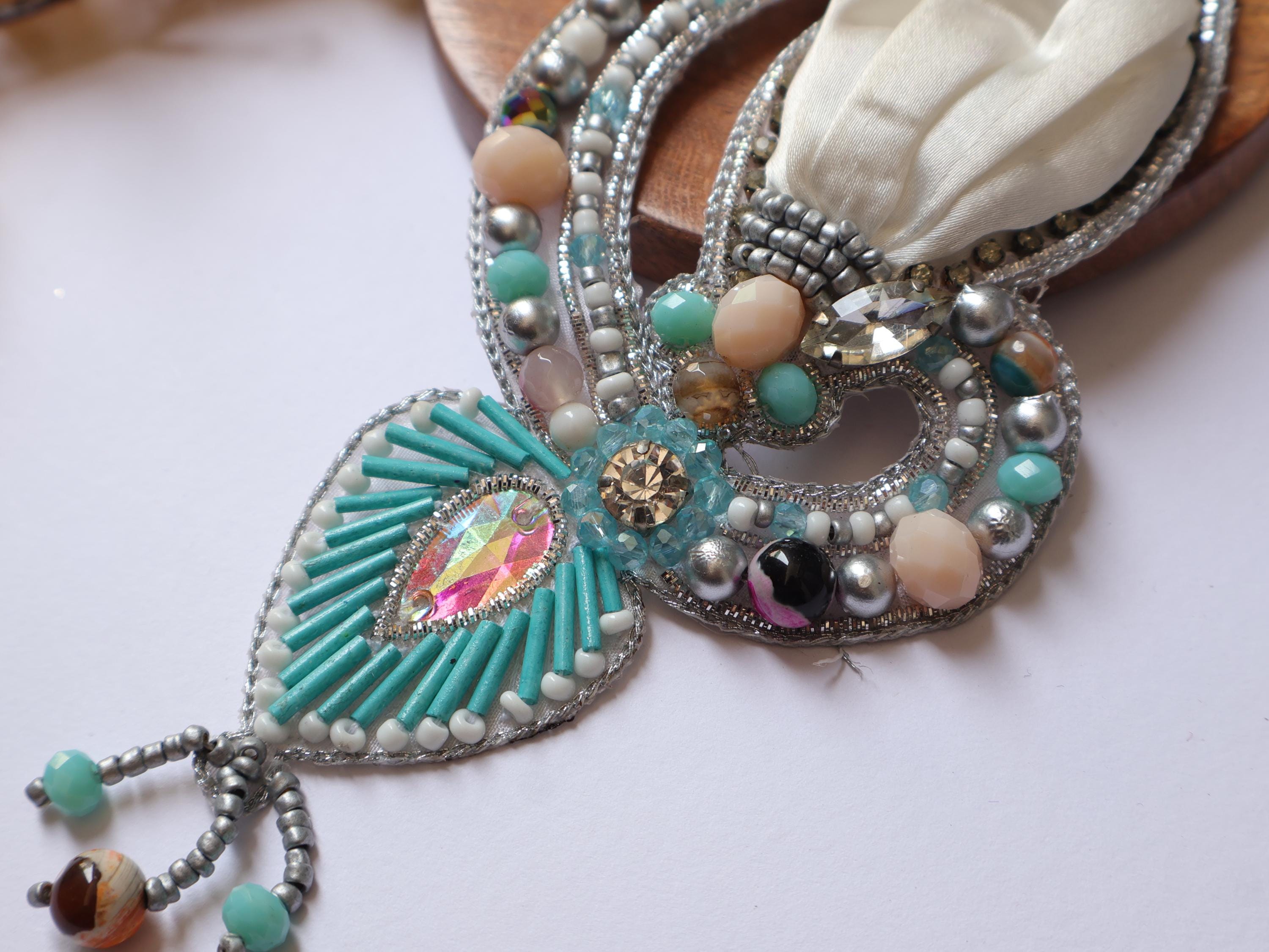 Coral Applique Patch: Handcrafted Beads & Pearls, Pastel White (18cm Long)