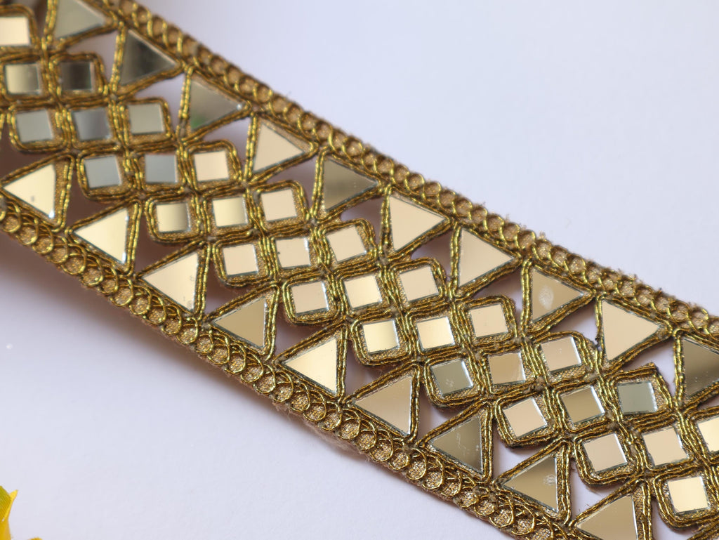 Golden Glam Mirror Border: Waist Belt Trim, 6cm Wide