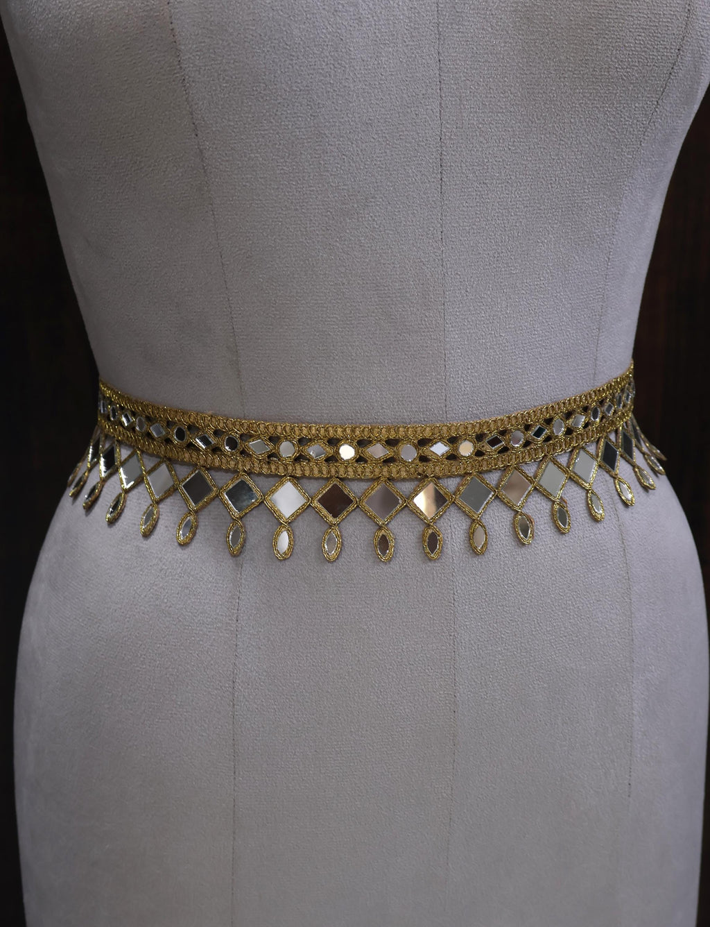 Dark Gold Mirrorwork Waist Belt: Adjustable Clasp, Classic Statement Jewelry