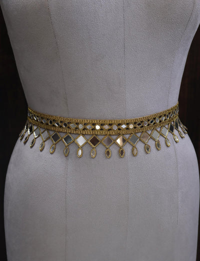 Dark Gold Mirrorwork Waist Belt: Adjustable Clasp, Classic Statement Jewelry
