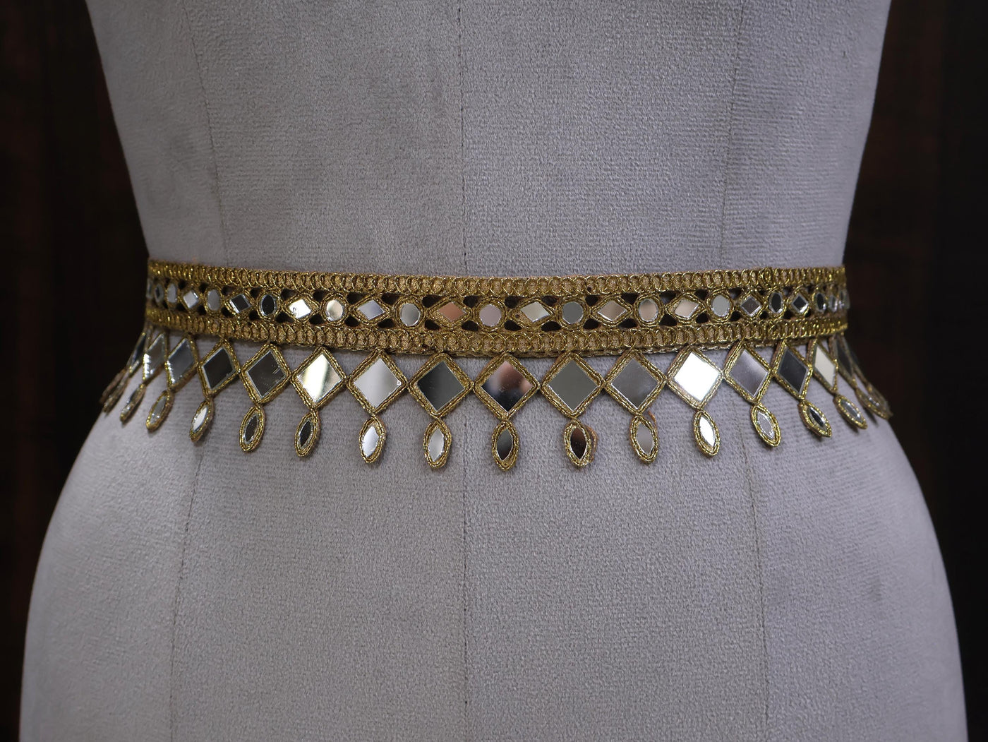 Dark Gold Mirrorwork Waist Belt: Adjustable Clasp, Classic Statement Jewelry