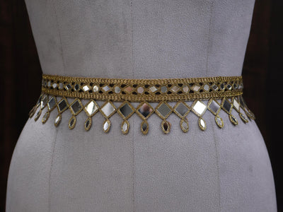 Dark Gold Mirrorwork Waist Belt: Adjustable Clasp, Classic Statement Jewelry