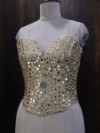 Luxury Gold Mirror Work Corset: Embellished Bustier for Party Wear