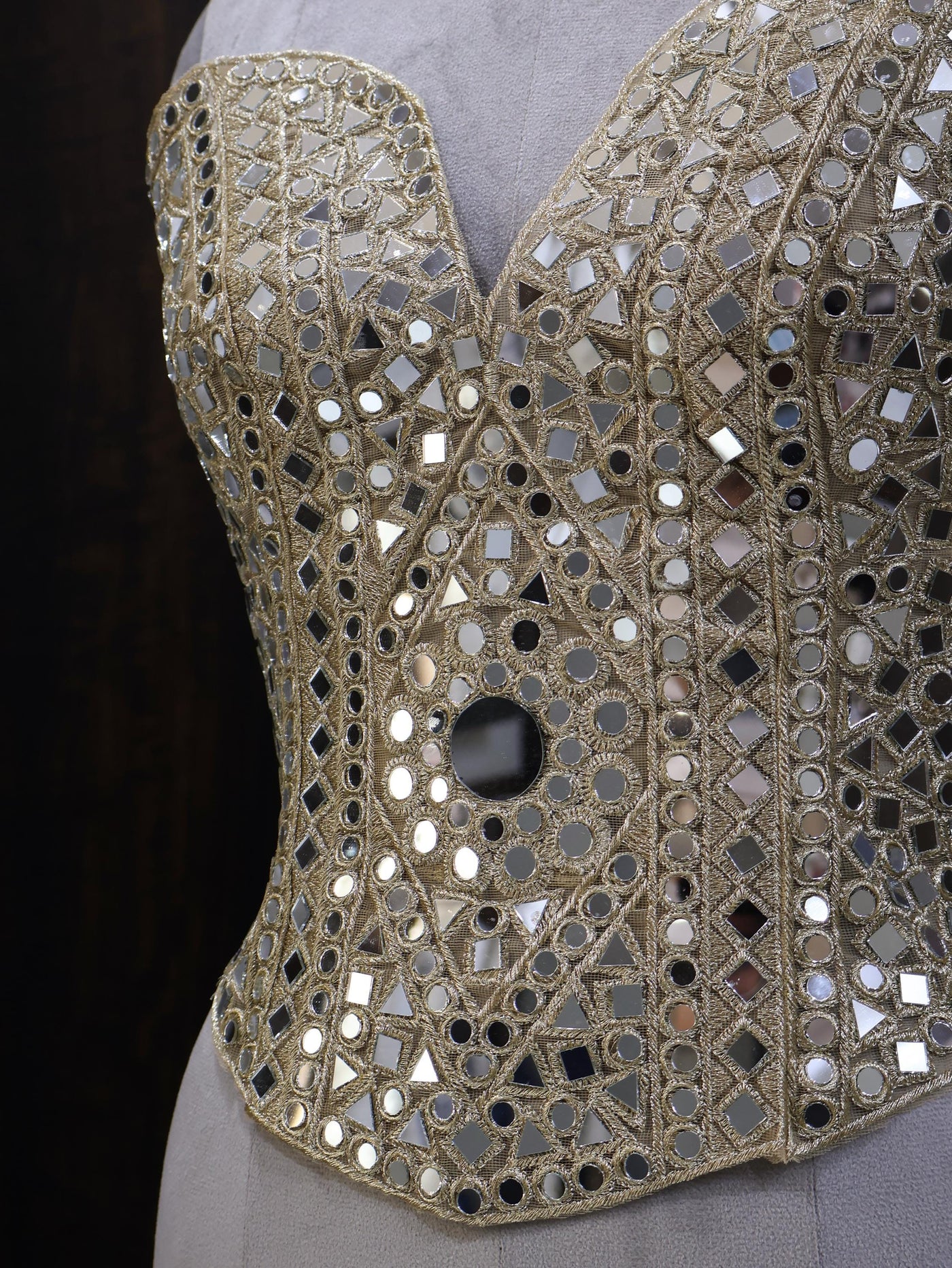 Luxury Gold Mirror Work Corset: Embellished Bustier for Party Wear
