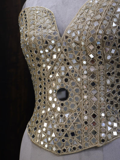 Luxury Gold Mirror Work Corset: Embellished Bustier for Party Wear