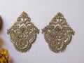 Antique/ Clear Zardozi Embroidered Applique Patch - 1 Pair