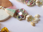Pastel Fringe Shell & Beaded Indian Tassels: Mirror Sari Latkan - 1Pair