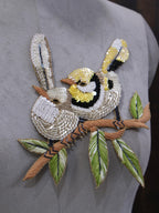 Sparrow Sequin Applique Patch: Hand Embroidered Birds