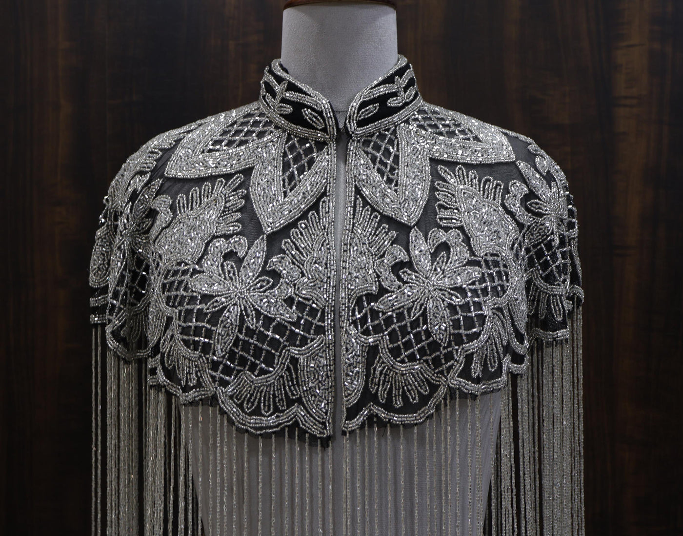 Silver Black Beaded Bridal Cape: Wedding & Evening Cover-Up Shrug