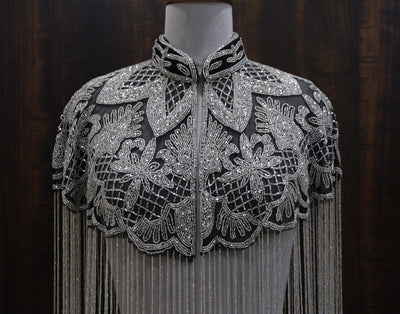 Silver Black Beaded Bridal Cape: Wedding & Evening Cover-Up Shrug