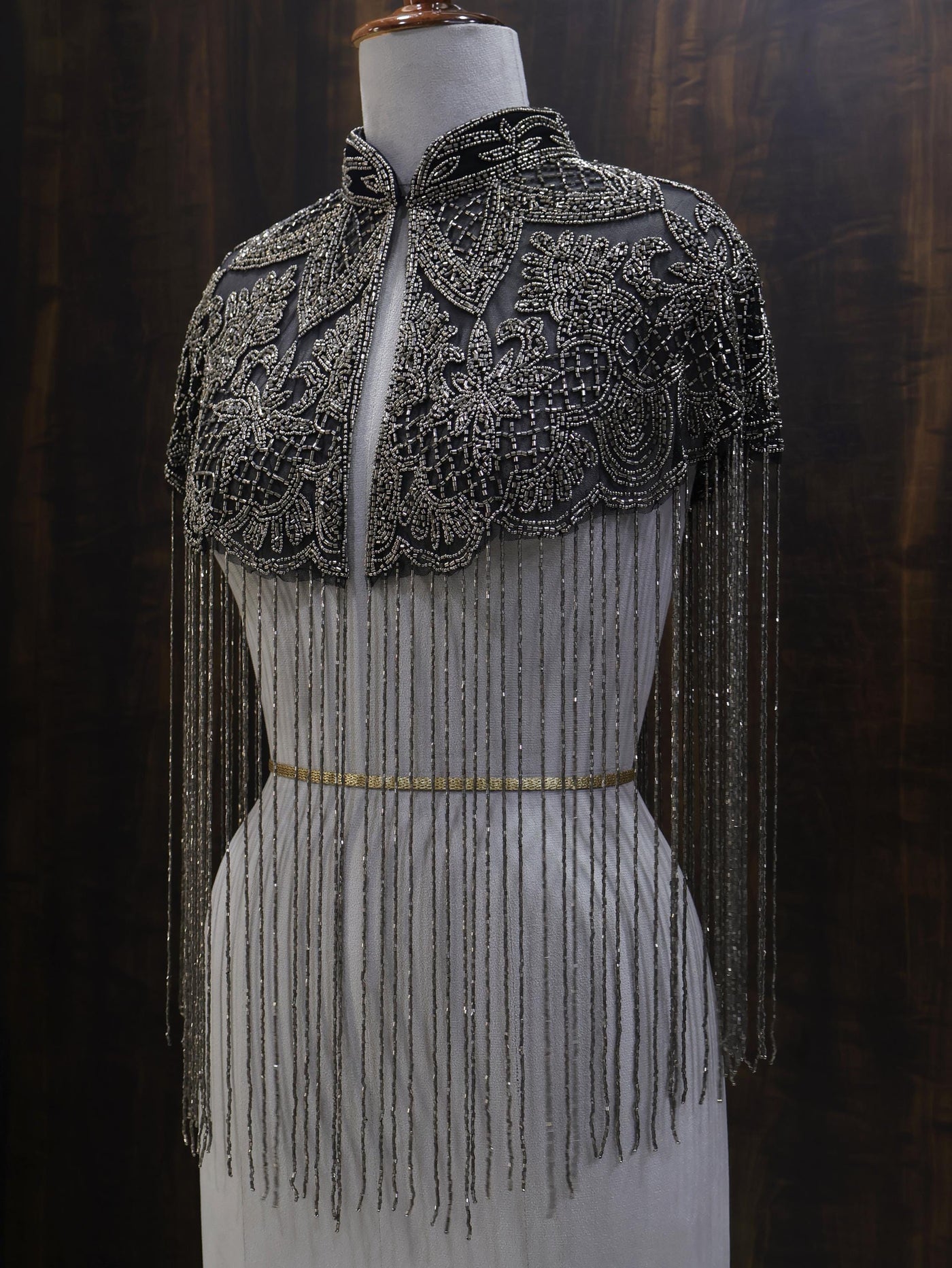 Gunmetal Grey Beaded Bridal Cape: Wedding & Evening Cover-Up