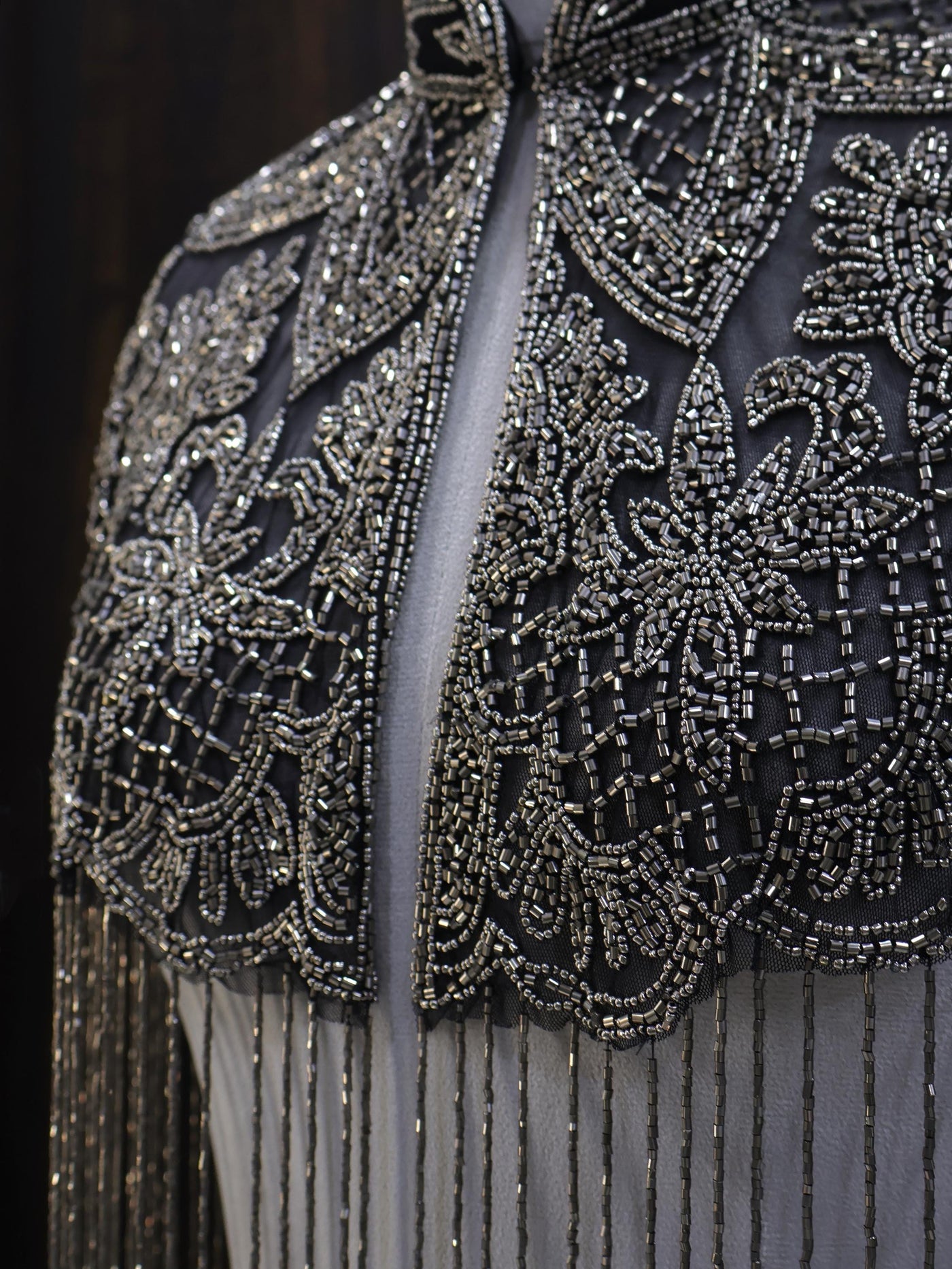 Gunmetal Grey Beaded Bridal Cape: Wedding & Evening Cover-Up