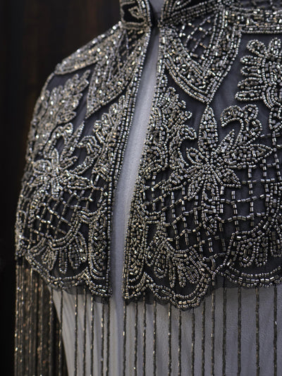 Gunmetal Grey Beaded Bridal Cape: Wedding & Evening Cover-Up